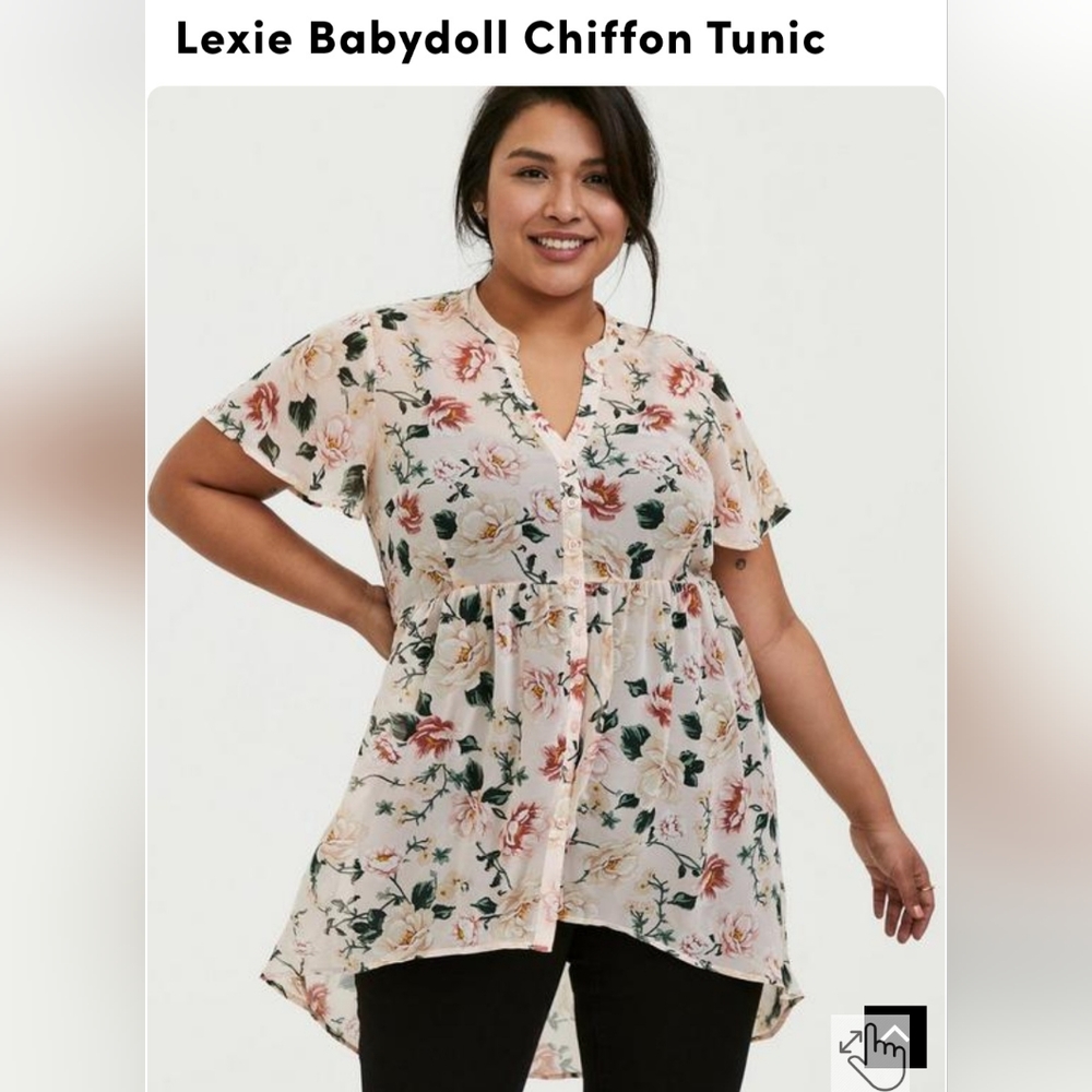 Torrid Lexie Babydoll Chiffon Tunic Floral Blouse